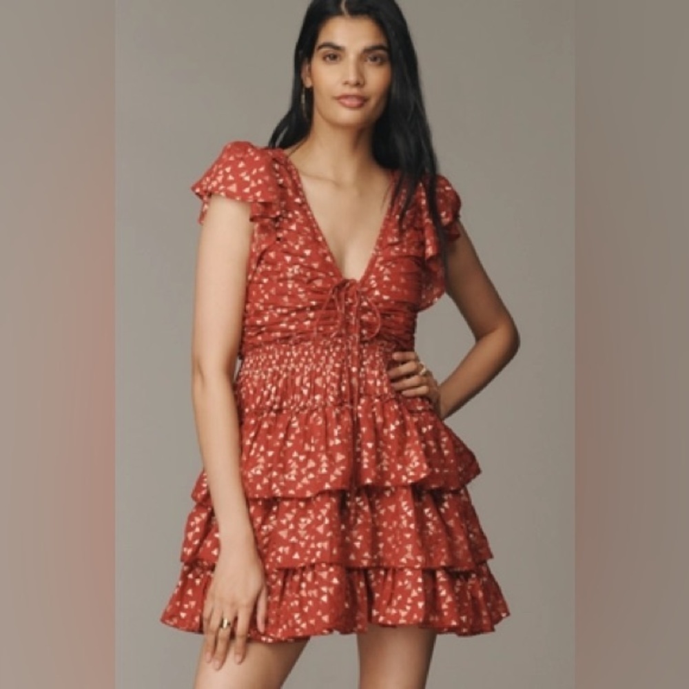 By Anthropologie Short Sleeve Ruffled Mini Dress size Medium NWT